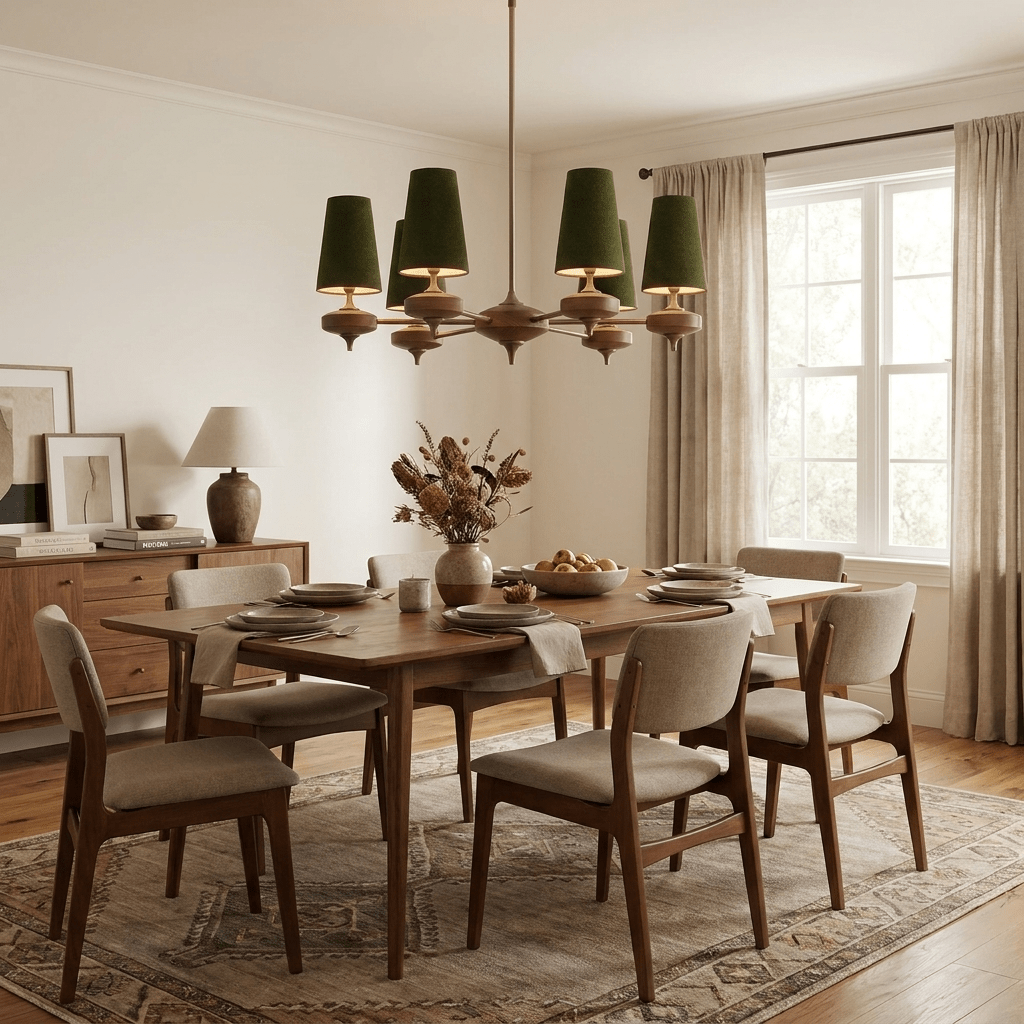 Orlan Walnut Brass Velvet Chandelier for Dining Room