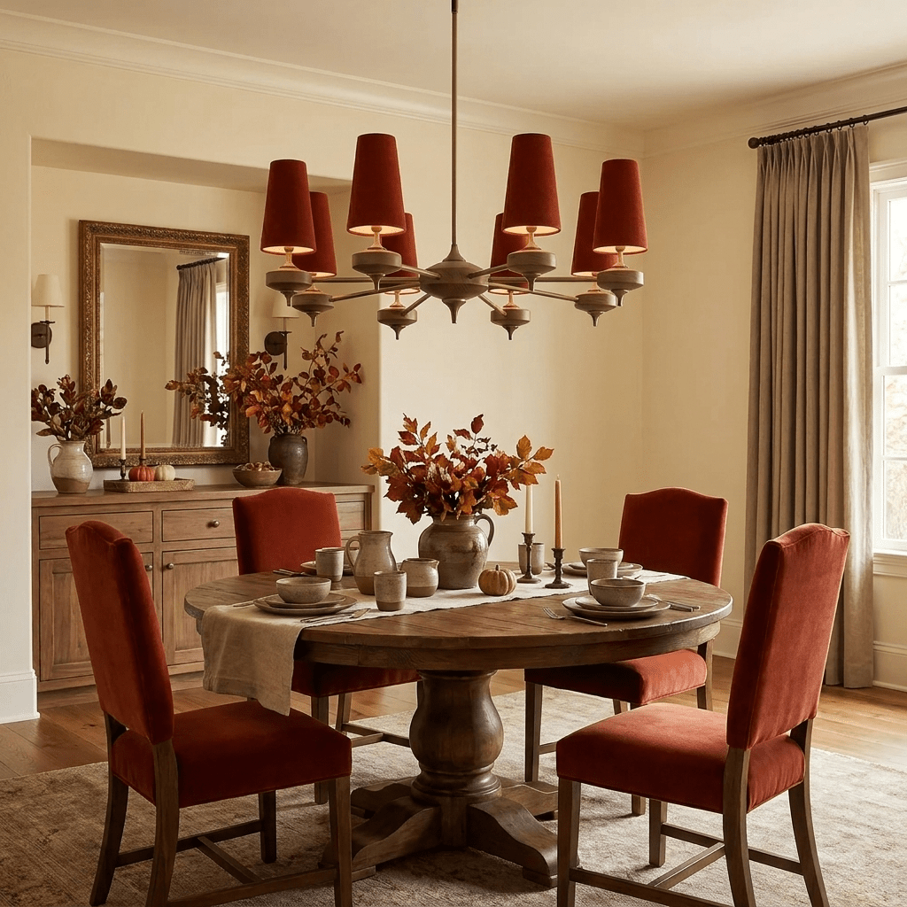 Orlan Walnut Brass Velvet Chandelier for Dining Room