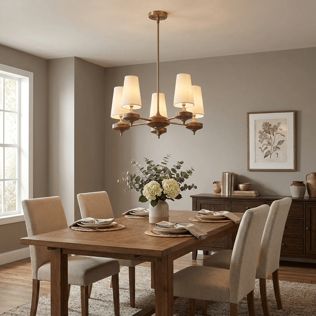 Orlan Walnut Brass Velvet Chandelier for Dining Room