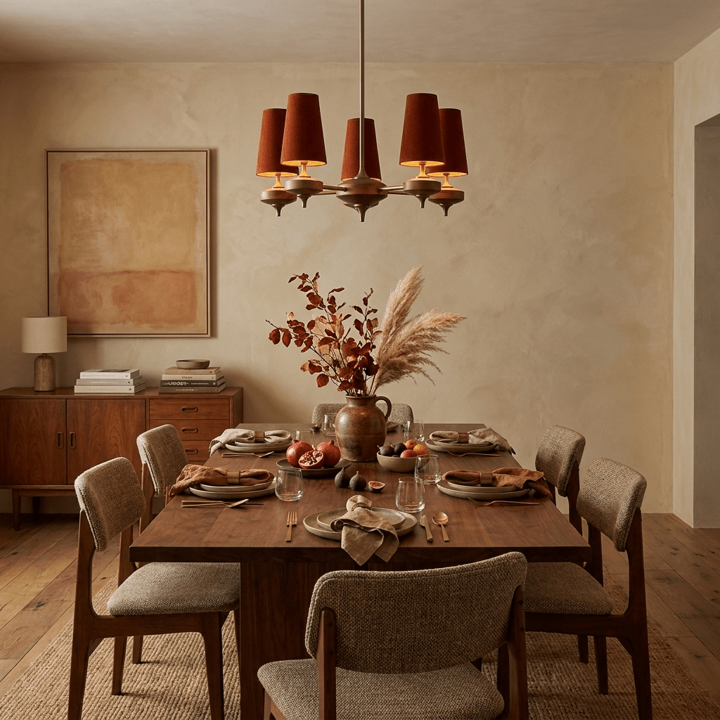 Orlan Walnut Brass Velvet Chandelier for Dining Room