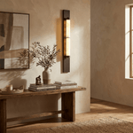 Columnar Alabaster Wall Sconce in Bronze Brass