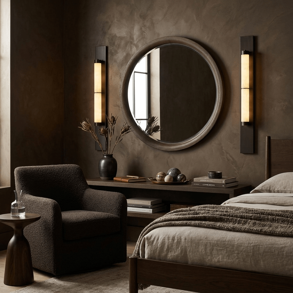 Columnar Alabaster Wall Sconce in Bronze Brass