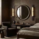 Columnar Alabaster Wall Sconce in Bronze Brass