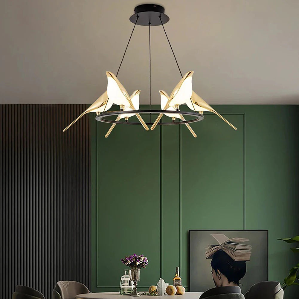 Whimsical Birds Round Pendant Light