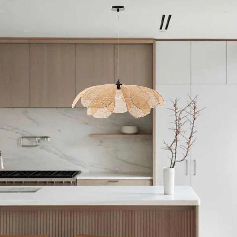 Retro Floral Rattan Pendant Lamp