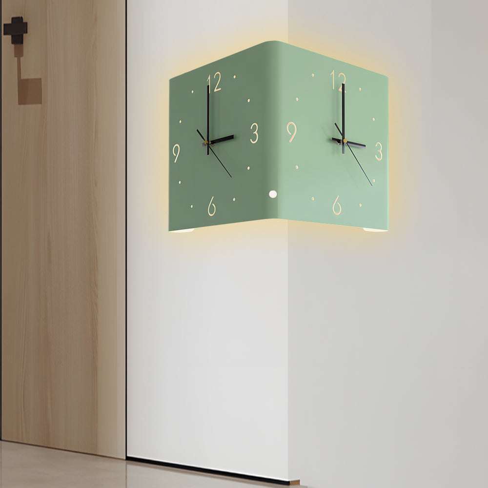 Square Metal Silent Backlit Led Corner Wall Clock Modern Wall Decor