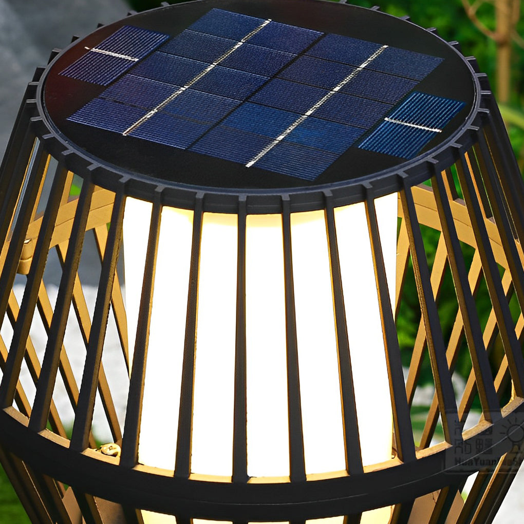 Matte Black Solar Caged Lantern for Modern Outdoor Spaces