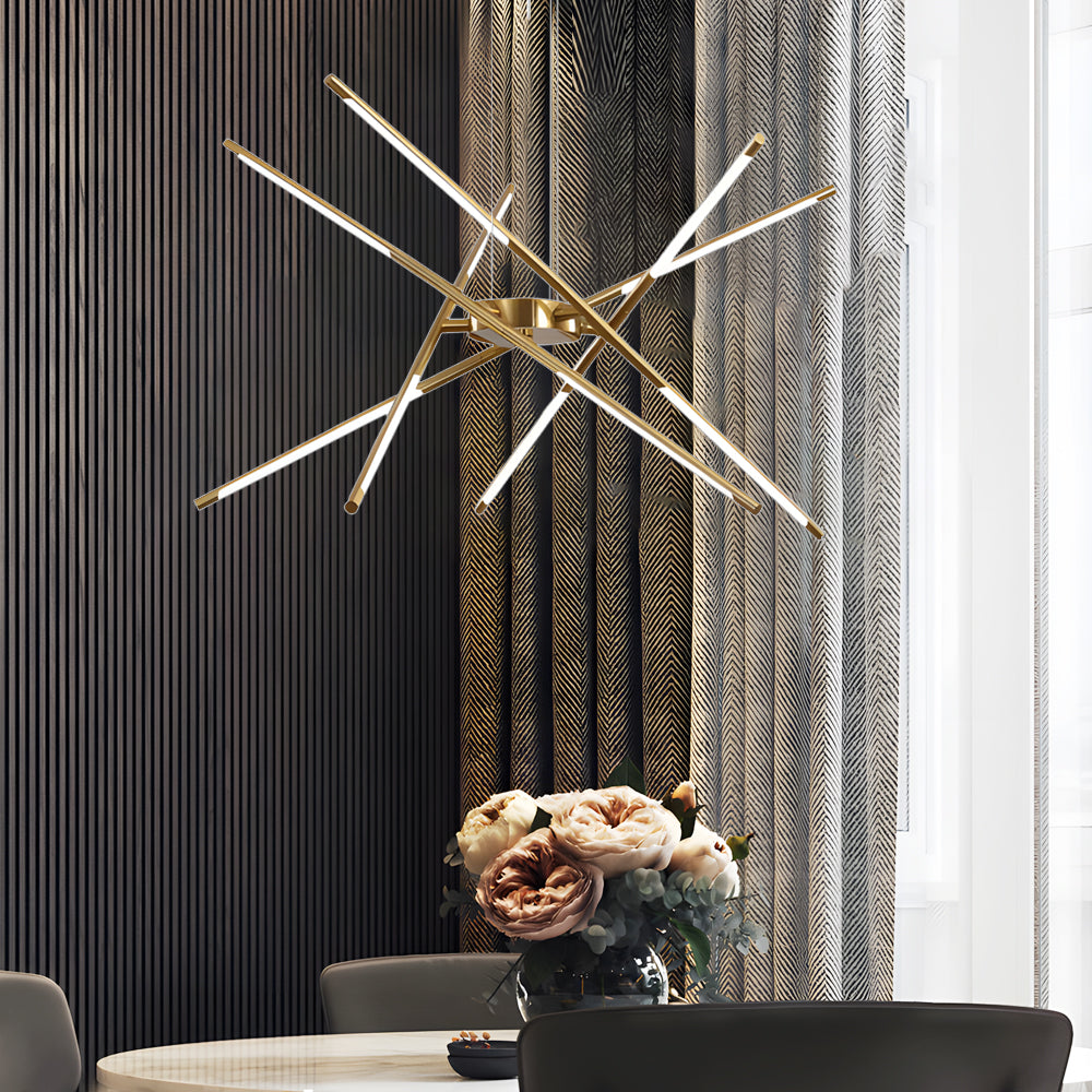 Modern Stepless Dimming Long Strip Sputnik Led Chandelier Gold Black Gold