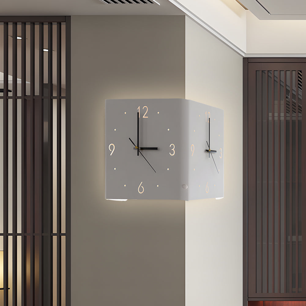 Square Metal Silent Backlit Led Corner Wall Clock Modern Wall Decor