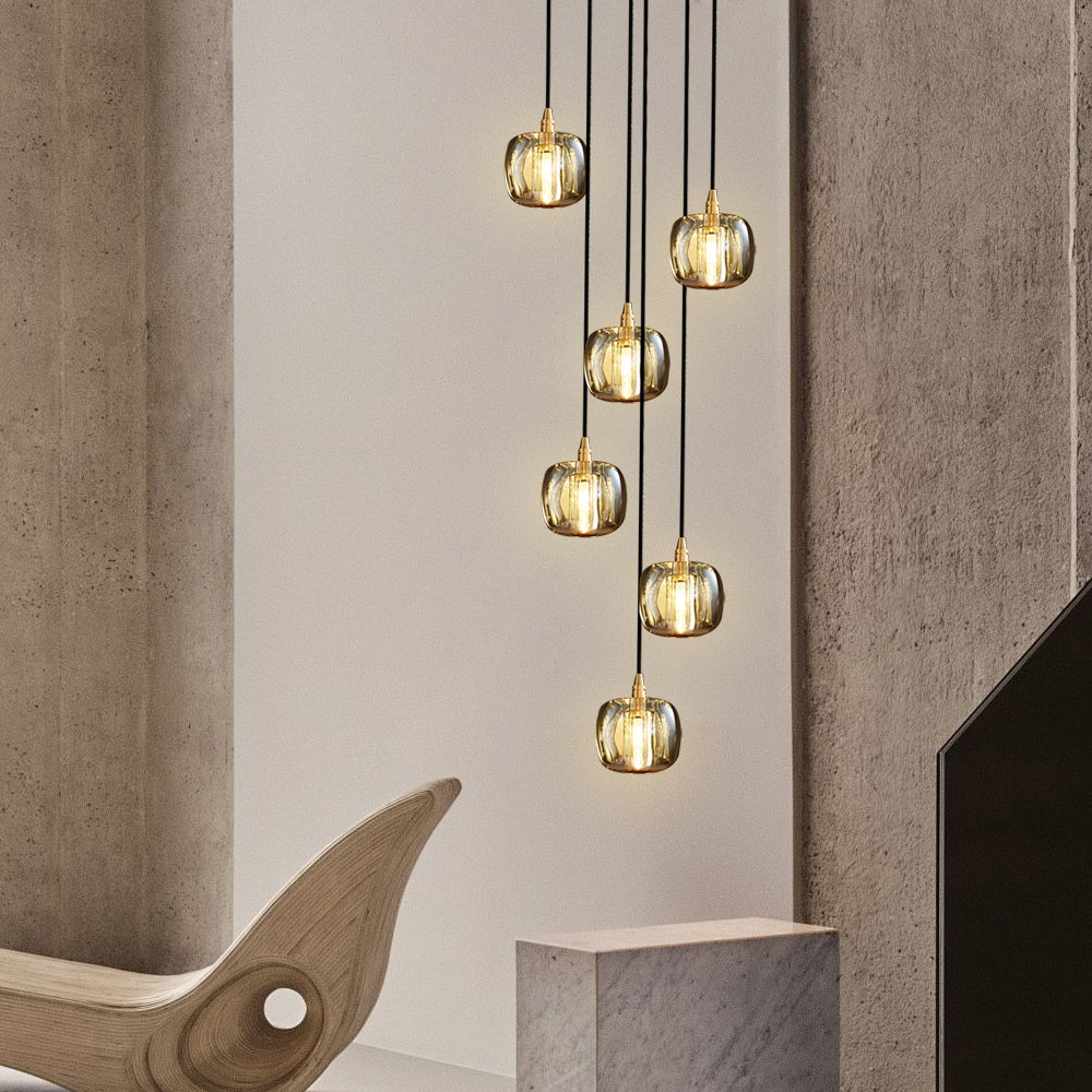 Long Spiral Cubes Crystal Pendant Light Dimmable Chandelier For Staircase