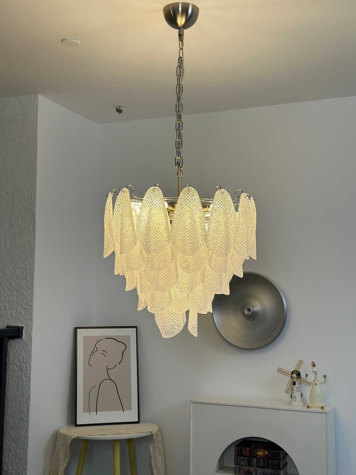 Murano Glass Teardrop Chandelier in Polished Metal for Modern Interiors