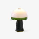 Verdura Dome Small Table Lamp in Marble and Brass with Green Glass Accent