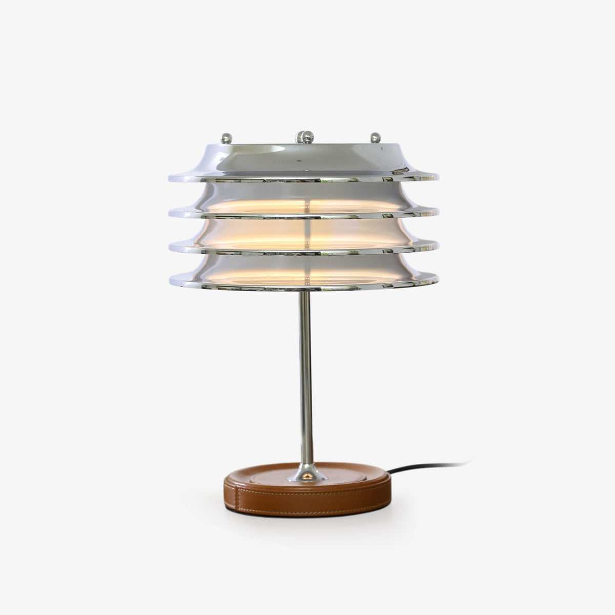 Calystron Sculptural Chrome Table Lamp with Leather Accent