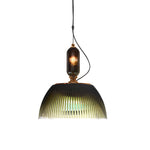 Retro Gradient Dark Green Striped Glass Art Nordic Pendant Lights Fixture Li002742