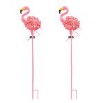Metal Flamingo Solar Stake Led Lights Pink Outdoor Pathway Lamp 2 Pack