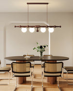 Elowen Rail Chandelier – Linear Wood & Glass Pendant Light