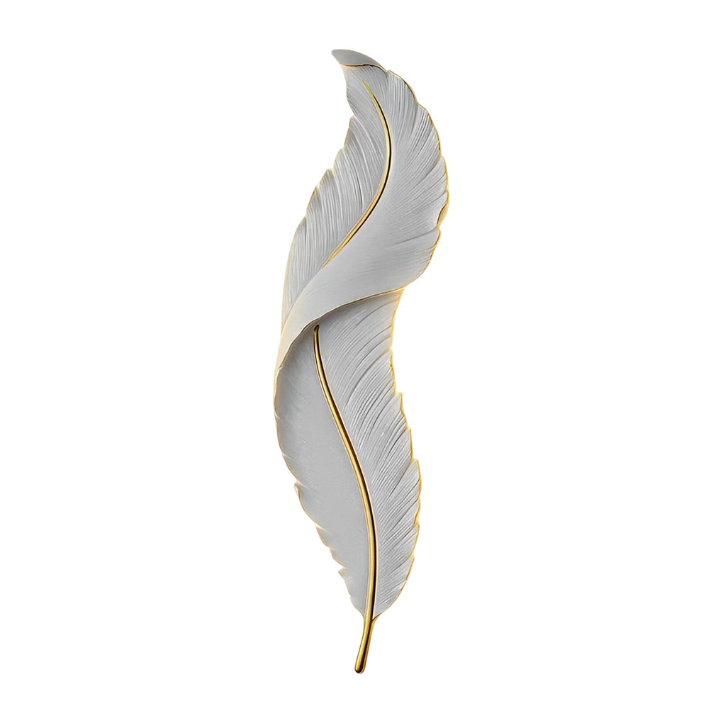 Luxury Modern Feather Wall Sconce with LED Lighting, Hand-Painted Gold Accents