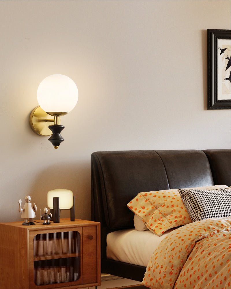 Elodie Globe Wall Sconce — Modern Brass & Glass Wall Light for Bedroom, Living Room