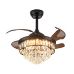 20 Black Crystal Retractable Blades Ceiling Fan With Led Lights