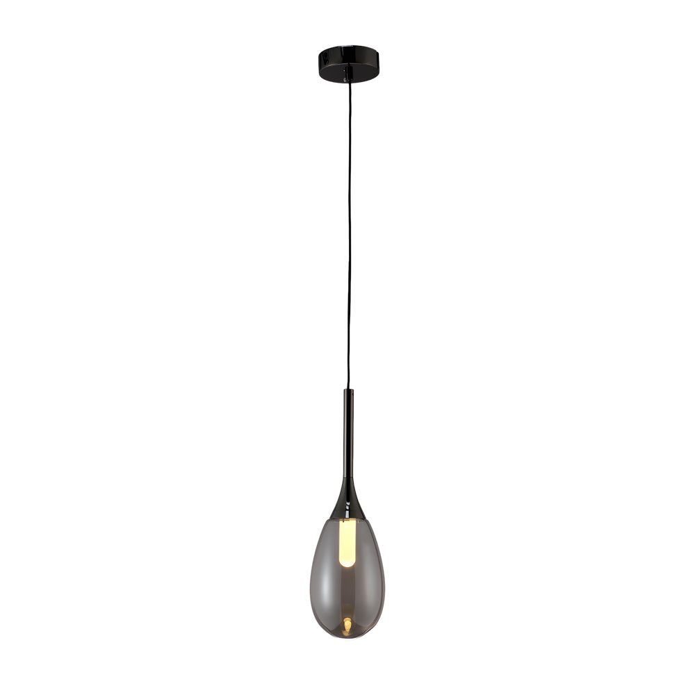 Modern 1 Light Led Teardrop Glass Pendant Light In Amber Smoke Gray