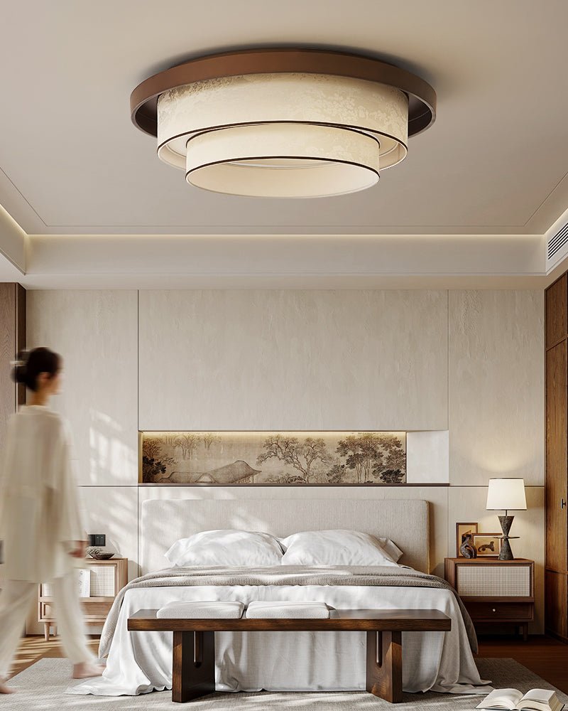 Auralyn Ceiling Light – Layered Fabric Flush Mount in Bronze