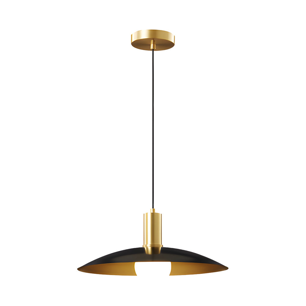 1 Light Mid Century Brass Flared Pendant Light With White Glass Shade