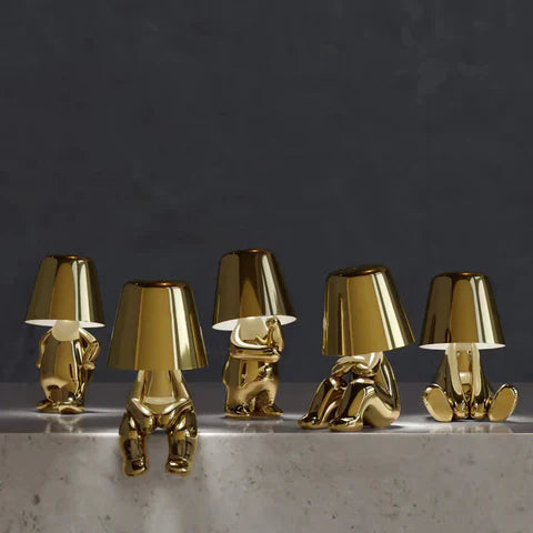 Cute Gold Man Statue Led Table Lamp