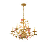French Luxury Ceramic Pink Roses Chandeliers 6 8 Light Candlelight Pastoral Charm