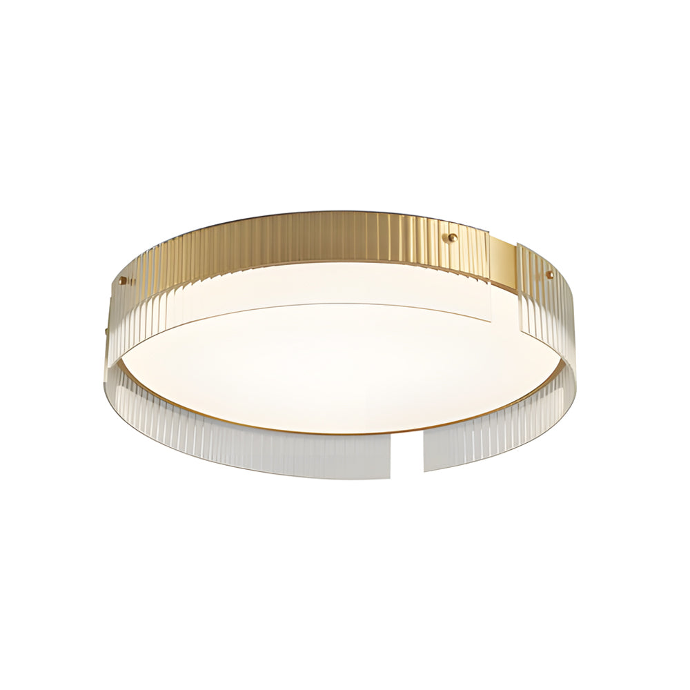 Round Ribbed Glass Led Flush Mount Ceiling Light