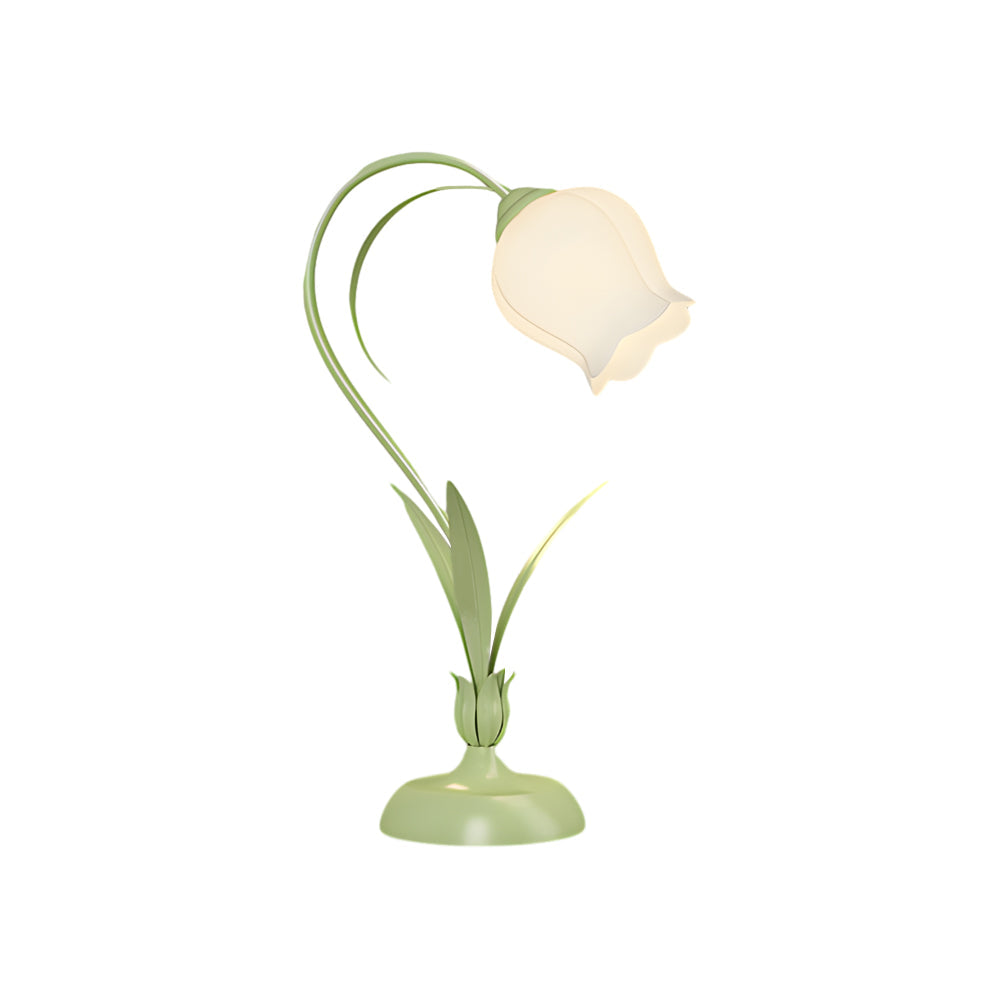 Rustic Green Desk Lamp Floral Shade