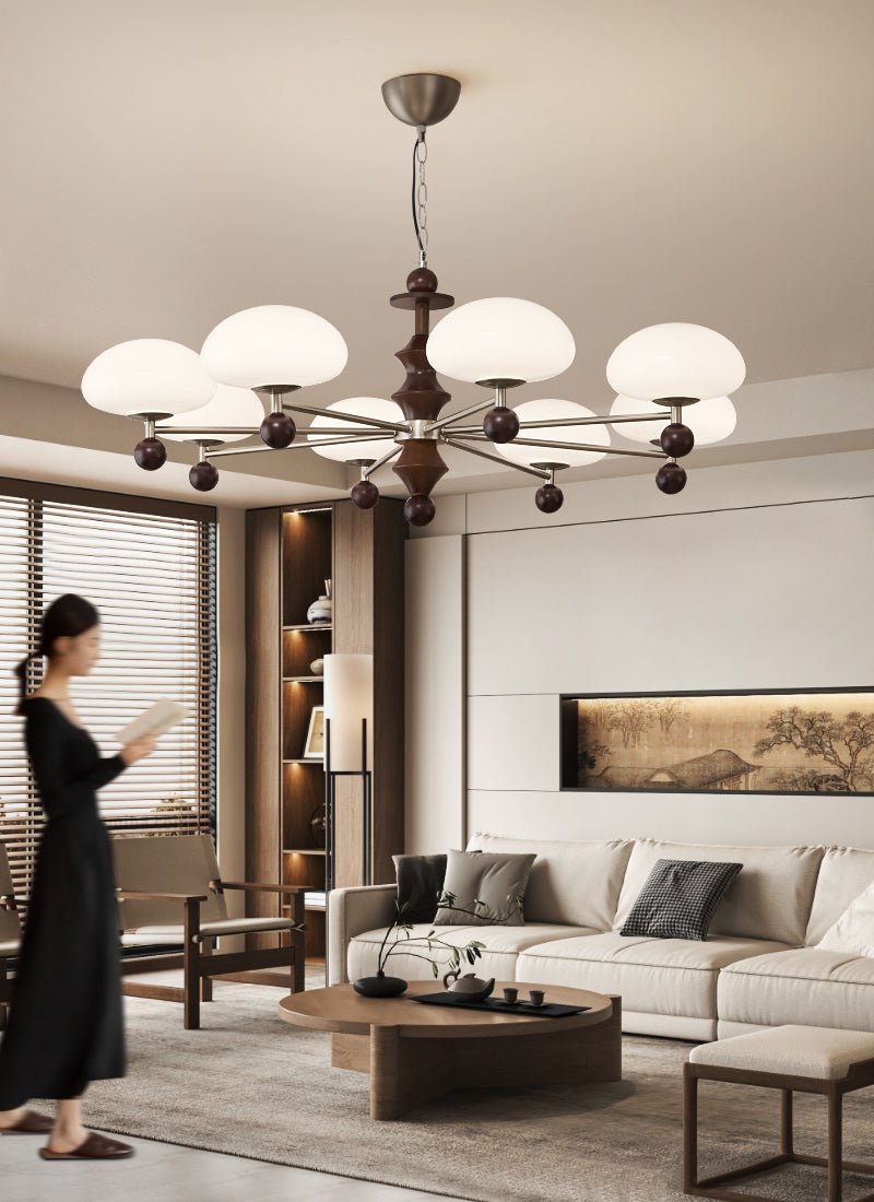 Elswyth Modern Wood and Opal Glass Chandelier for Dining Room and Living Room