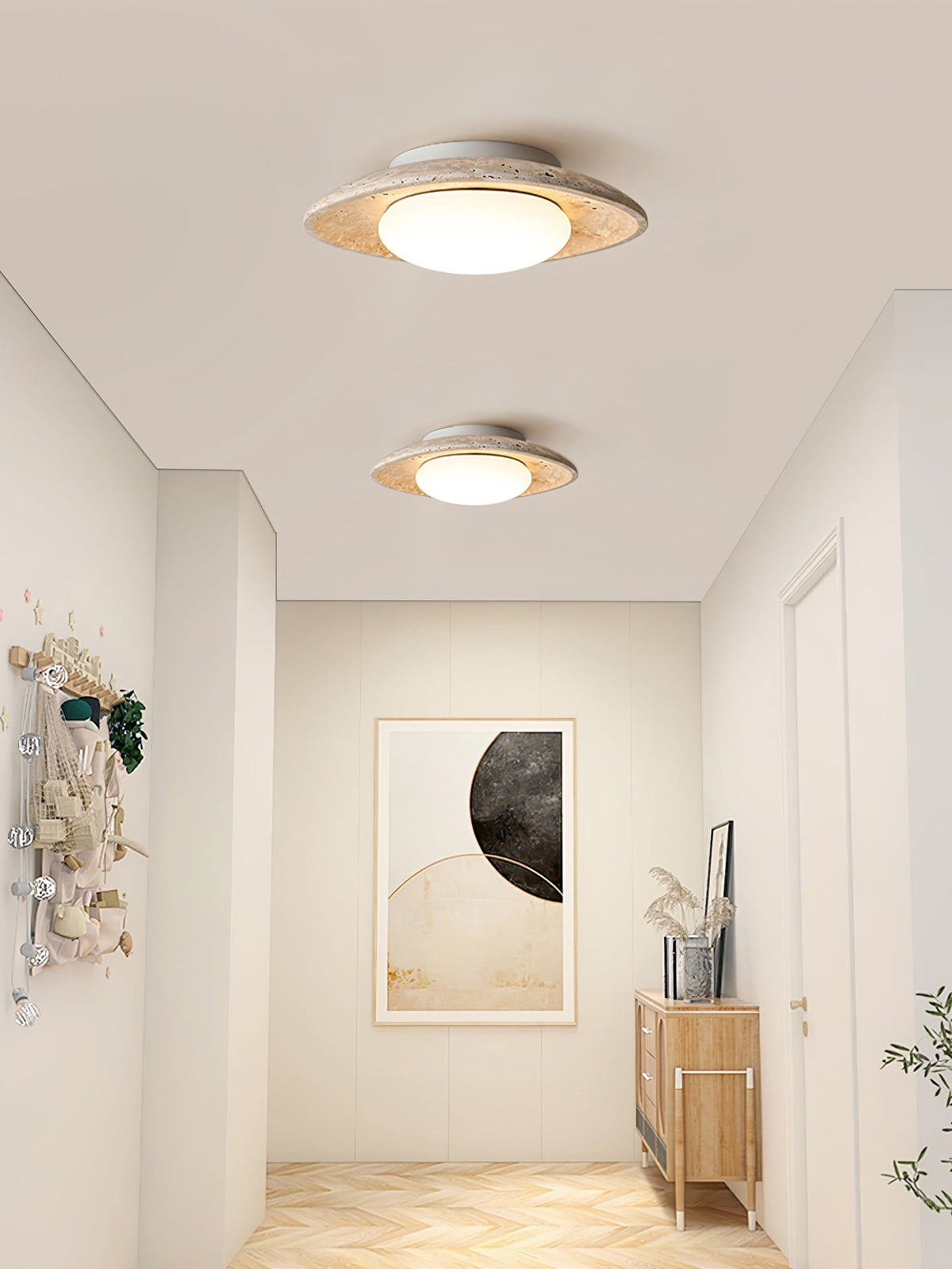 Luma Travertine Ceiling Light – Modern Flush Mount in Yellow Travertine