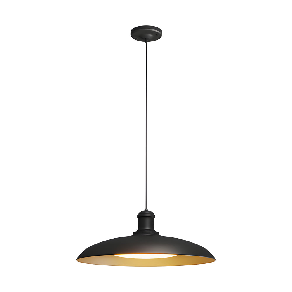 Round Black Hanging Outdoor Pendant Light Metal Saucer Shaped