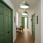 Round Semi Flush Wooden Ceiling Light
