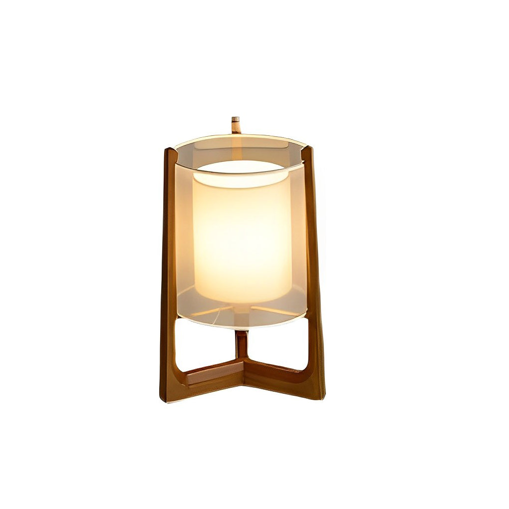 Rustic Japanese Style Wood Standing And Double Shaded Led Floor Lamp