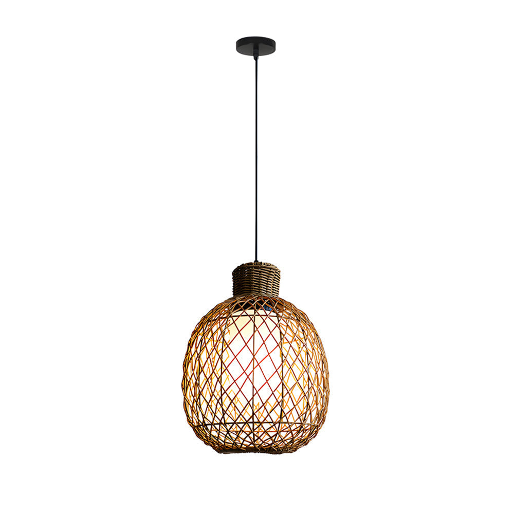 Outdoor Rattan Pendant Lights 10W Rustic Modern Led Ceiling Hanging Lantern Lights