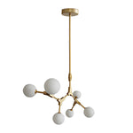 6 8 Light Gold Molecule Chandelier With White Glass Shades
