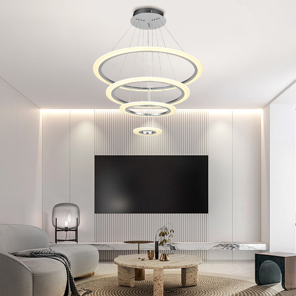 Modern 4-Ring LED Chandelier with Adjustable Hanging