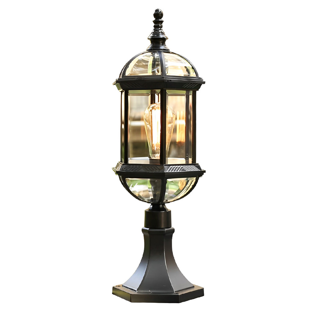 Black Retro Outdoor Post Light with Clear Glass Shade for Garden and Courtyard