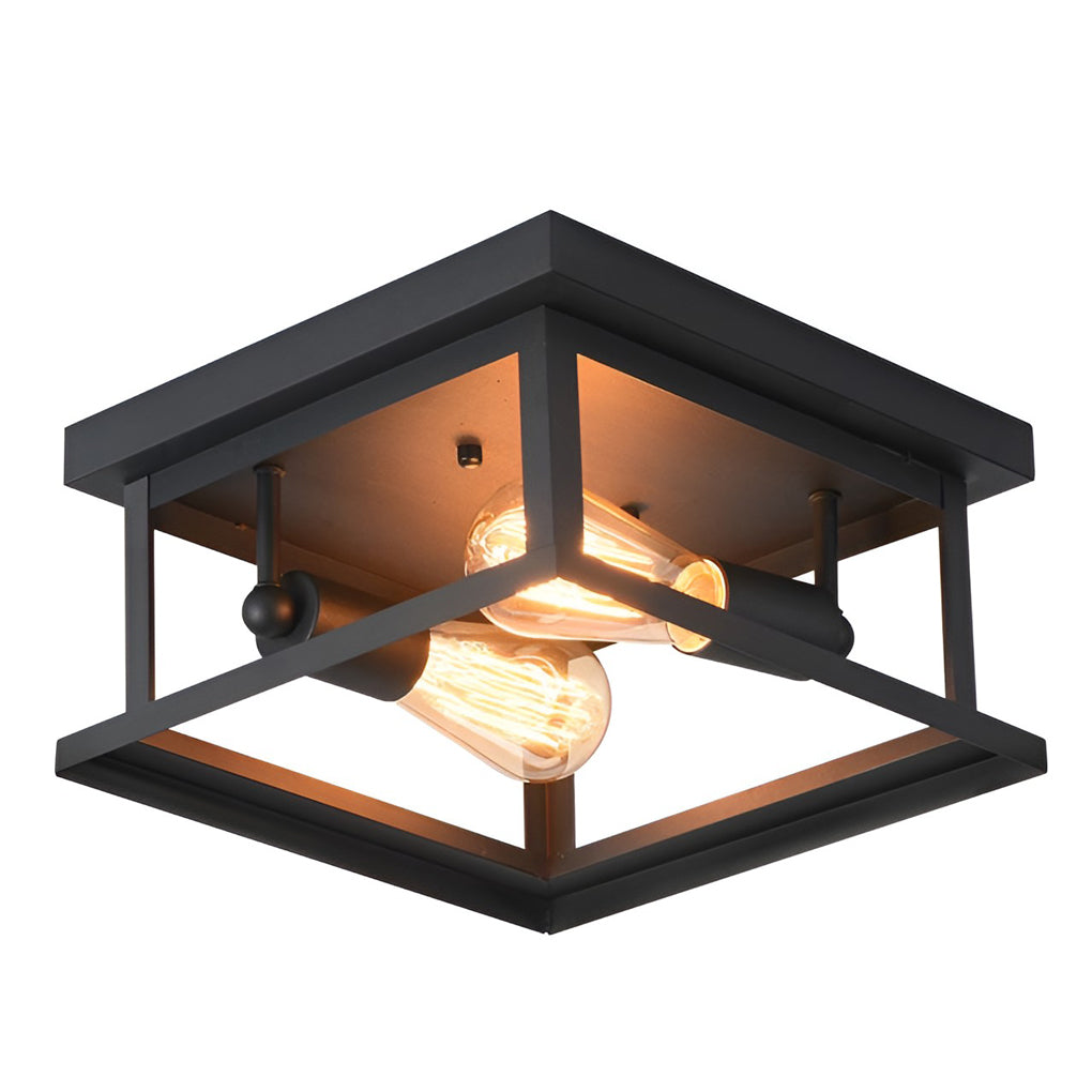 Square Iron Retro Industrial Flush Mount Lighting