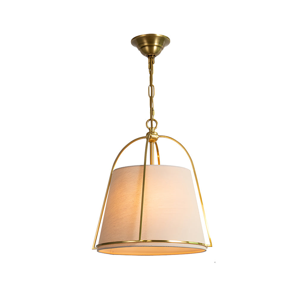 Trapezoid 13 8 Wide Pendant Gold Fixture With White Fabric Shade