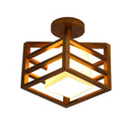 Square Walnut Wooden Frame 1 Light Semi Flush Mount Ceiling Light