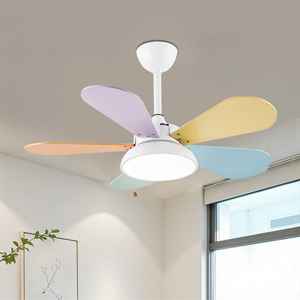 Macaron Colorful Round Ceiling Fan With Led Light