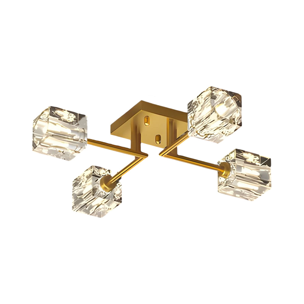 Modern Copper Crystal Cube Semi Flush Mount Light Fixture 4 6 8 Light