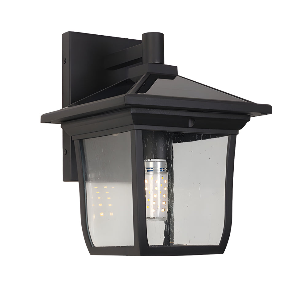 Square Waterproof Aluminum Glass Black Retro Solar Outdoor Wall Lights Li002755