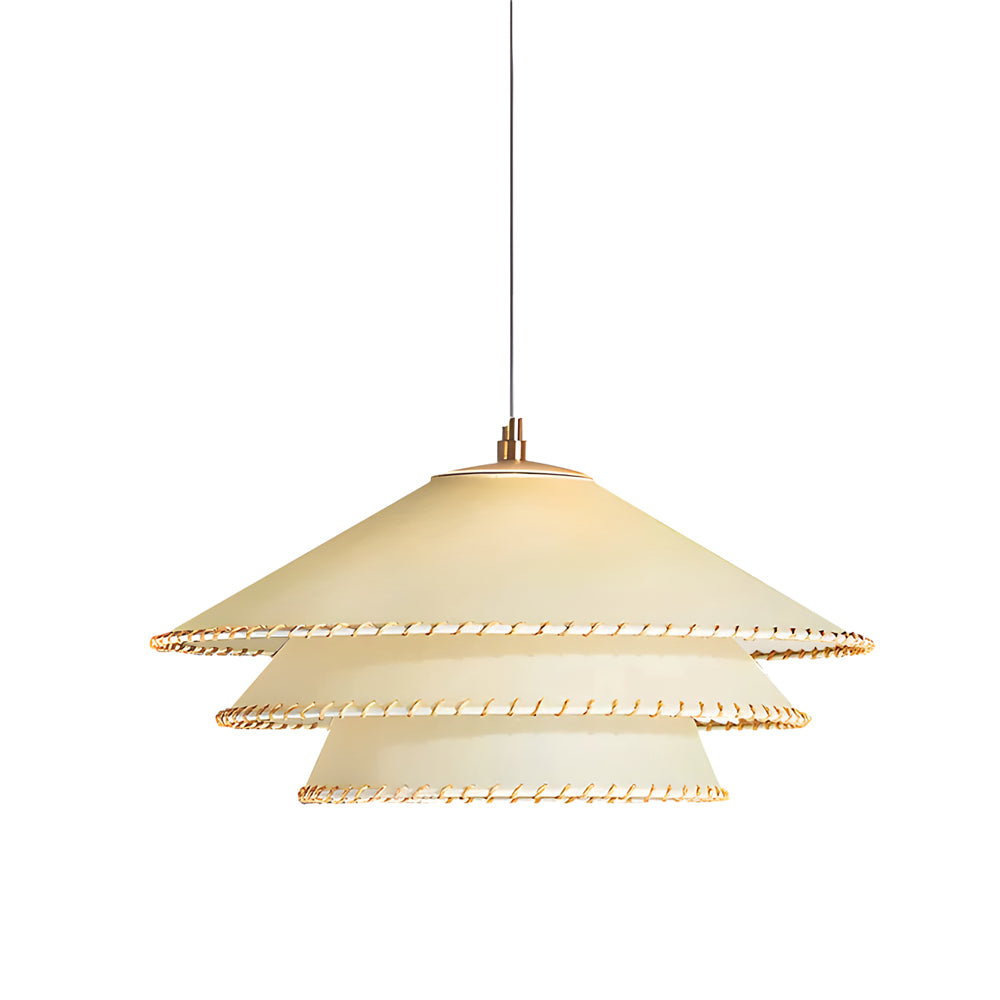Rustic 3 Tiers Parchment Pendant Light 1 Light Hanging Lamp With Fabric Shade