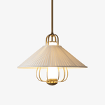 Chantelle Pendant Light – Pleated Fabric Shade with Gold Frame