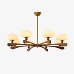 Evander Ray Modern Wood and Brass Chandelier with Glass Shades