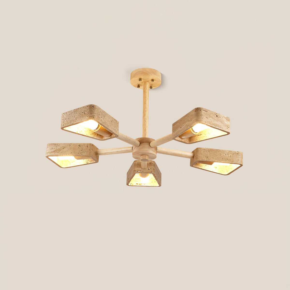 Elementa Travertine Chandelier — Modern Wood & Stone Pendant Light