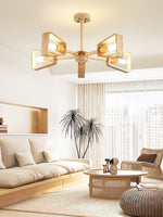Elementa Travertine Chandelier — Modern Wood & Stone Pendant Light